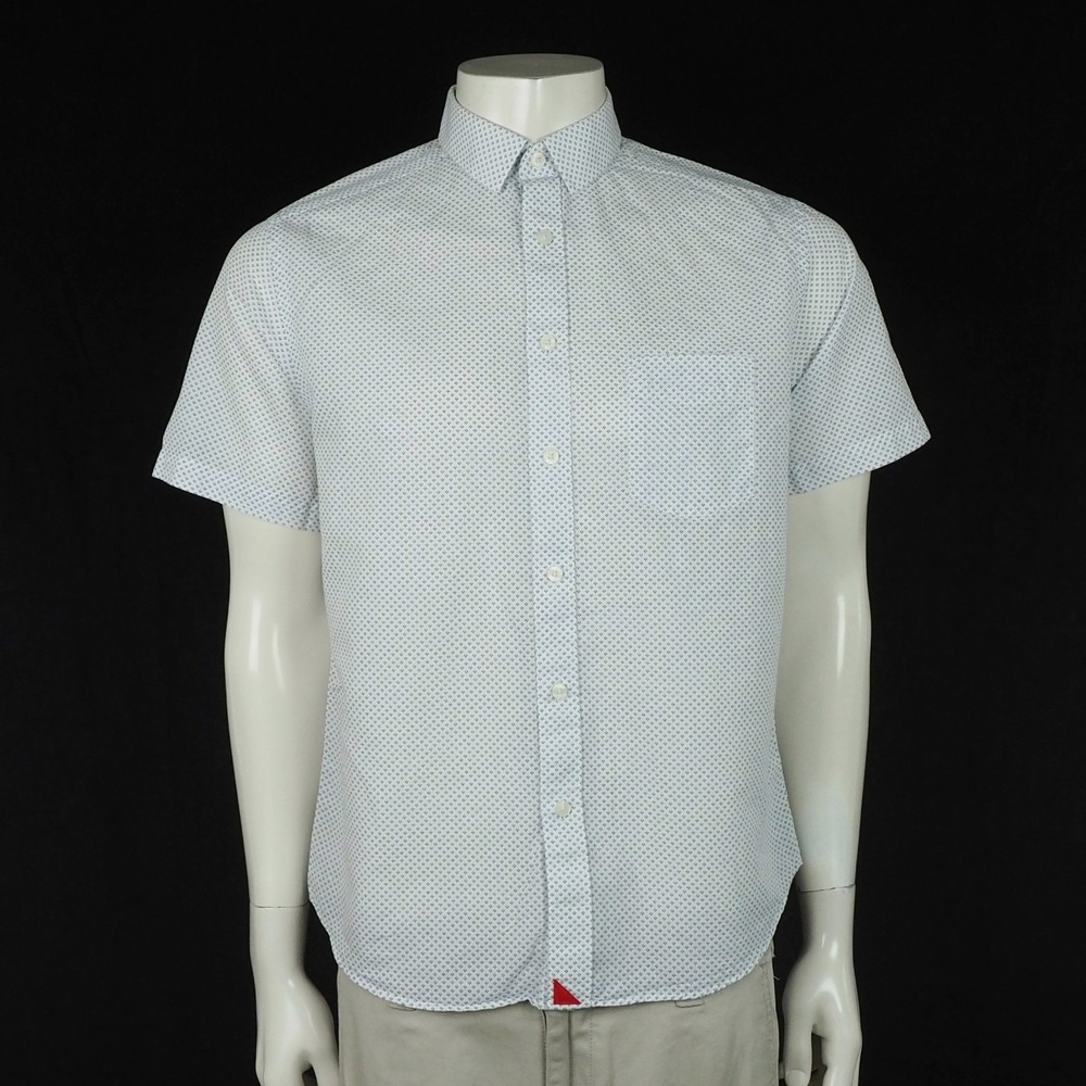 Untuckit Riverside Button Down Shirt Mens Small White Dots Slim Fit Cotton Linen